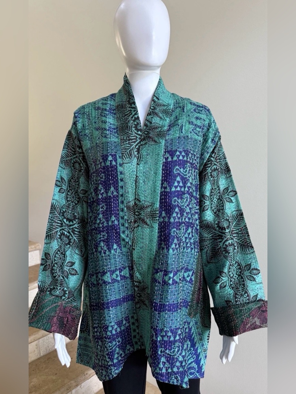 100% Silk Reversible Kantha Jacket, One Size